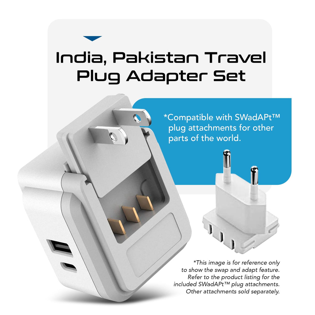 India, Nepal Travel Adapter Set | Type C, D - USB & USB-C Ports + 2 US Outlets (PAK-IN) Ceptics