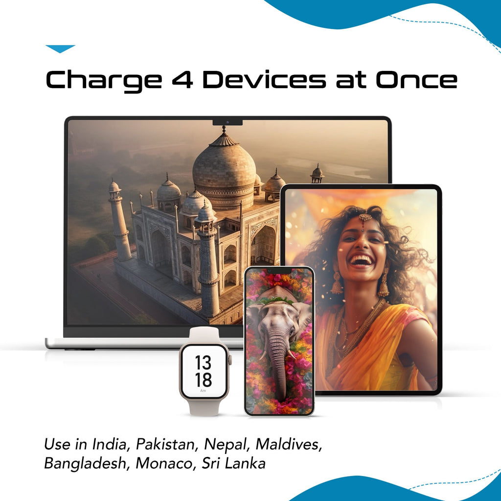 India, Nepal Travel Adapter Set | Type C, D - USB & USB-C Ports + 2 US Outlets (PAK-IN) Ceptics