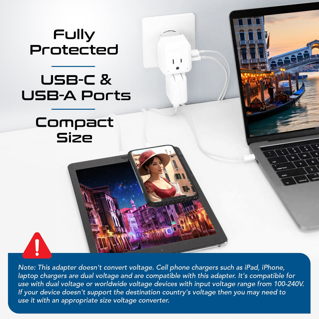 Italy, Chile Travel Adapter Set | Type C, L - USB & USB-C Ports + 2 US Outlets (PAK-IT) Ceptics