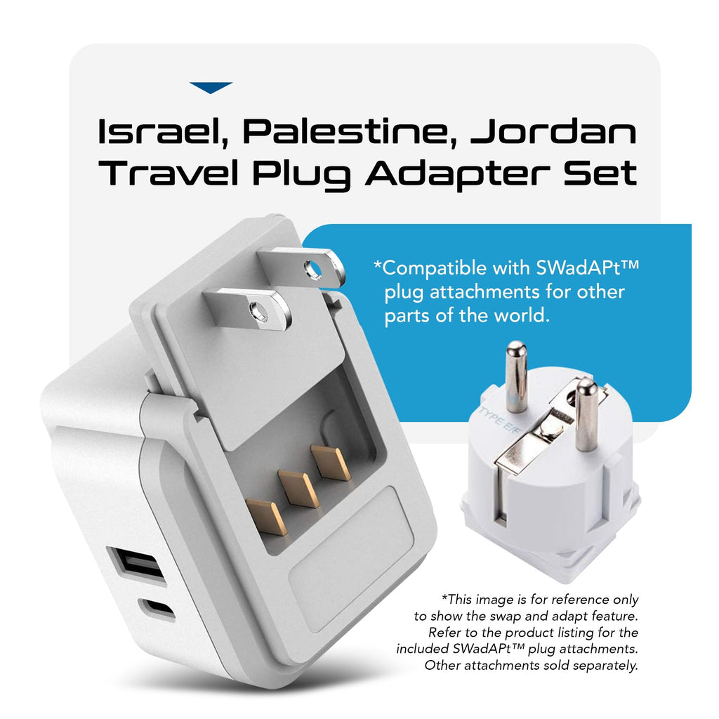Israel, Jordan, Middle East Travel Adapter Set | Type C, G, H - USB & USB-C Ports + 2 US Outlets (PAK-ME) Ceptics