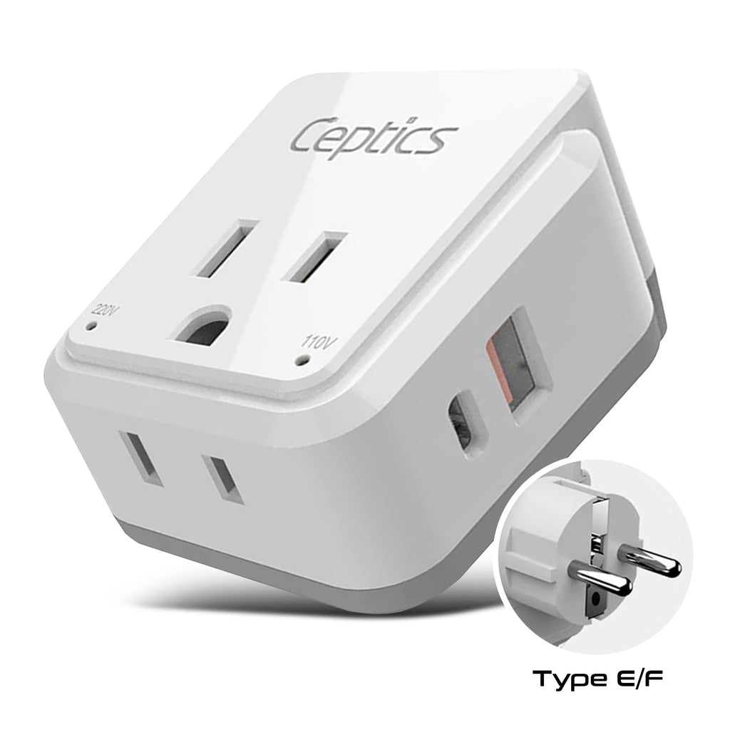 Germany, Korea Travel Adapter Set | Type E/F - USB & USB-C Ports + 2 US Outlets (PAK-SCHUKO) Ceptics