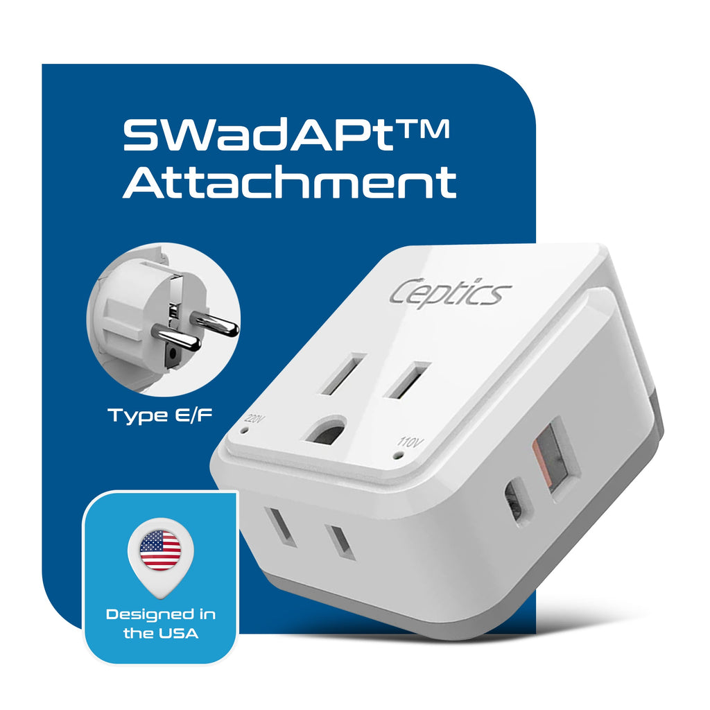 Germany, Korea Travel Adapter Set | Type E/F - USB & USB-C Ports + 2 US Outlets (PAK-SCHUKO) Ceptics
