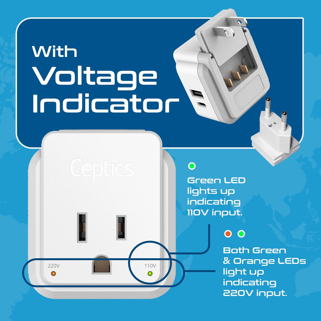 Travel Adapter Set | Type A, B, C, E/F, G, I - USB & USB-C Ports + 2 US Outlets (PAK-WS) Ceptics