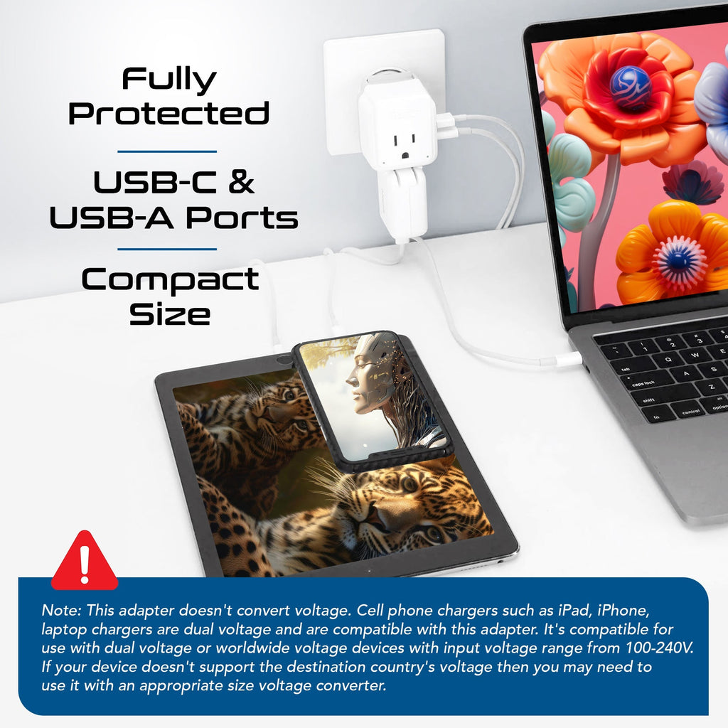 Travel Adapter Set | Type A, B, C, E/F, G, I - USB & USB-C Ports + 2 US Outlets (PAK-WS) Ceptics