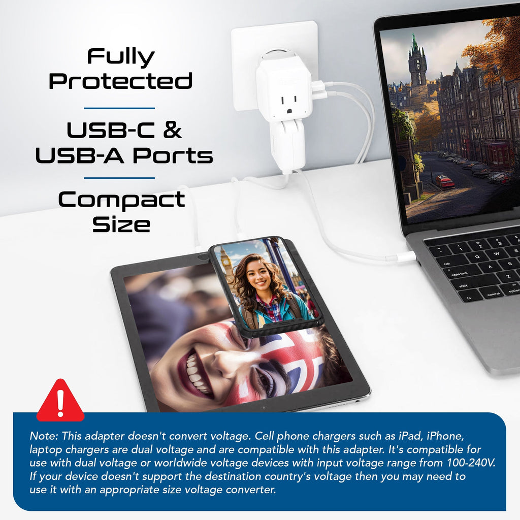 England, Hong Kong Travel Adapter | Type G - USB & USB-C Ports + 2 US Outlets (PAK-UK) Ceptics