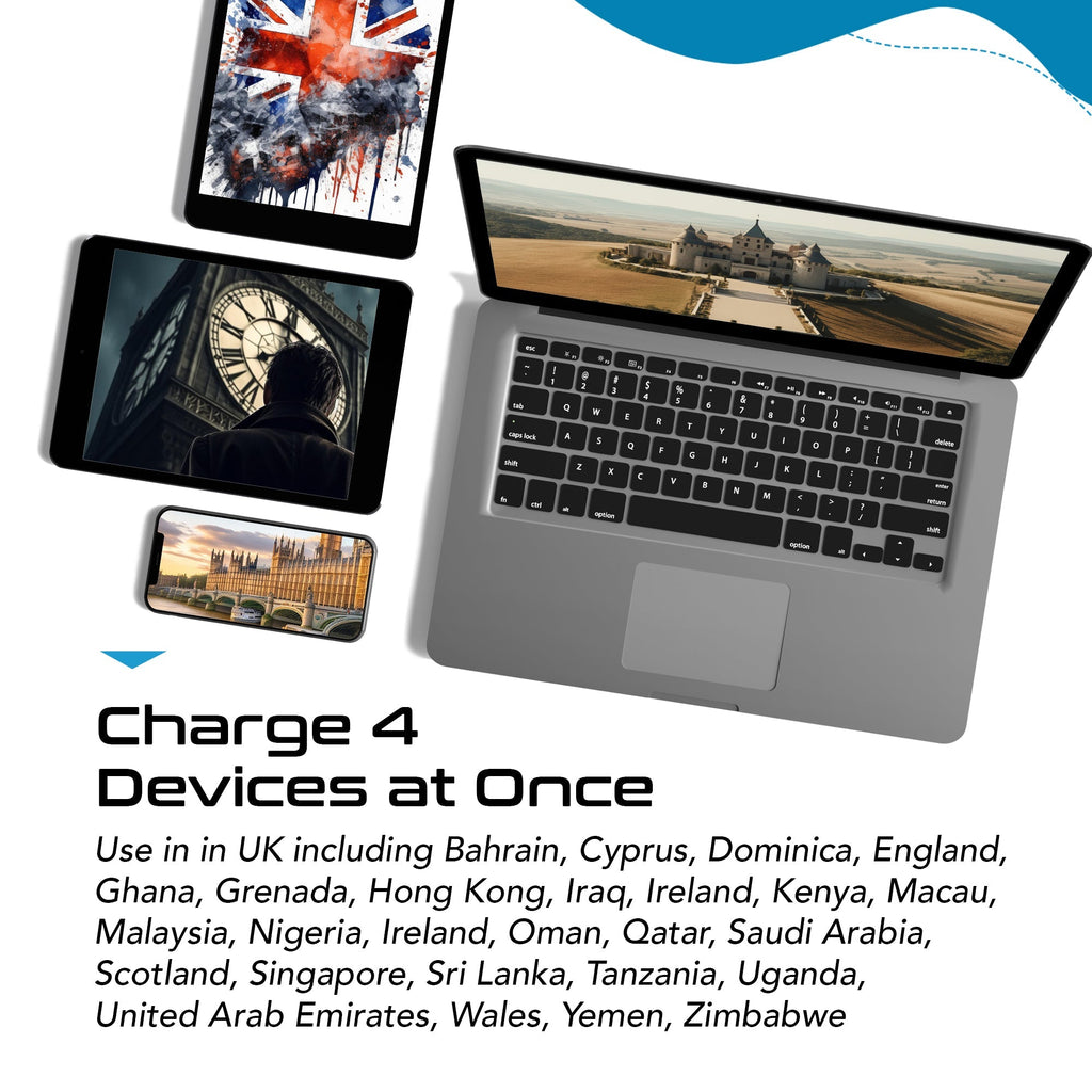 England, Hong Kong Travel Adapter | Type G - USB & USB-C Ports + 2 US Outlets (PAK-UK) Ceptics