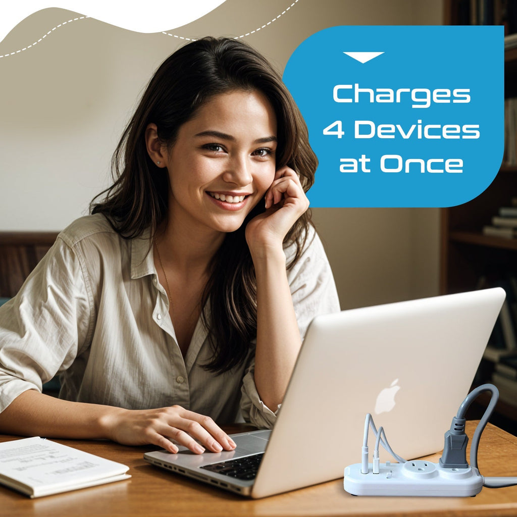 Compact Travel Power Strip - 2 US Outlets, USB & USB-C Ports - Grounded (PS-2U+) Ceptics