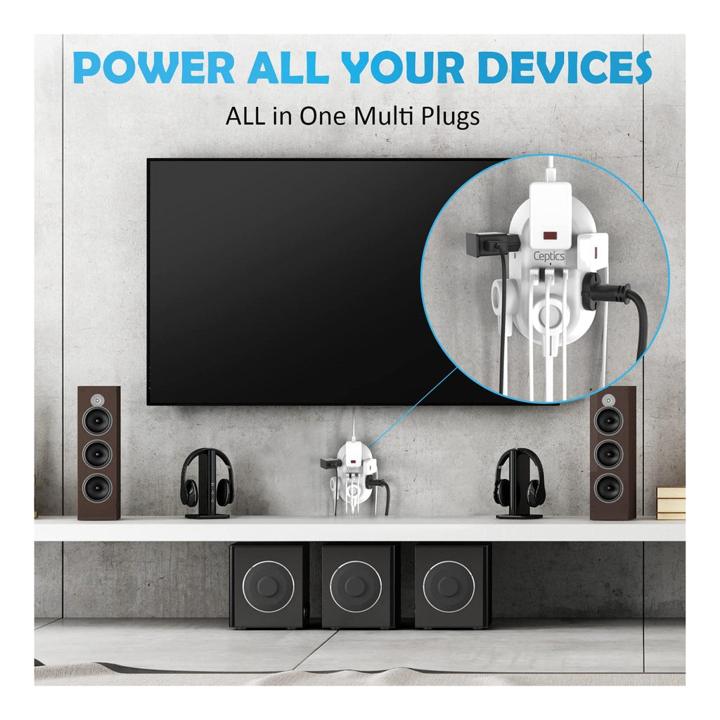 Wall Power Strip Charger by Ceptics - Small & Compact - Surge Protector 1800J - Grounded Dual USB - 6 USA Outlets Input (PS-6B-3U) Ceptics
