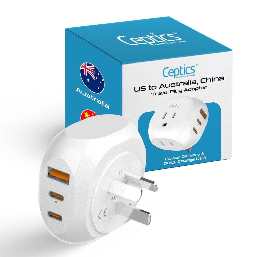 Australia, New Zealand, China Travel Plug Adapter - Type I - 5 in 1 - Ultra Compact (PTU-16) Ceptics