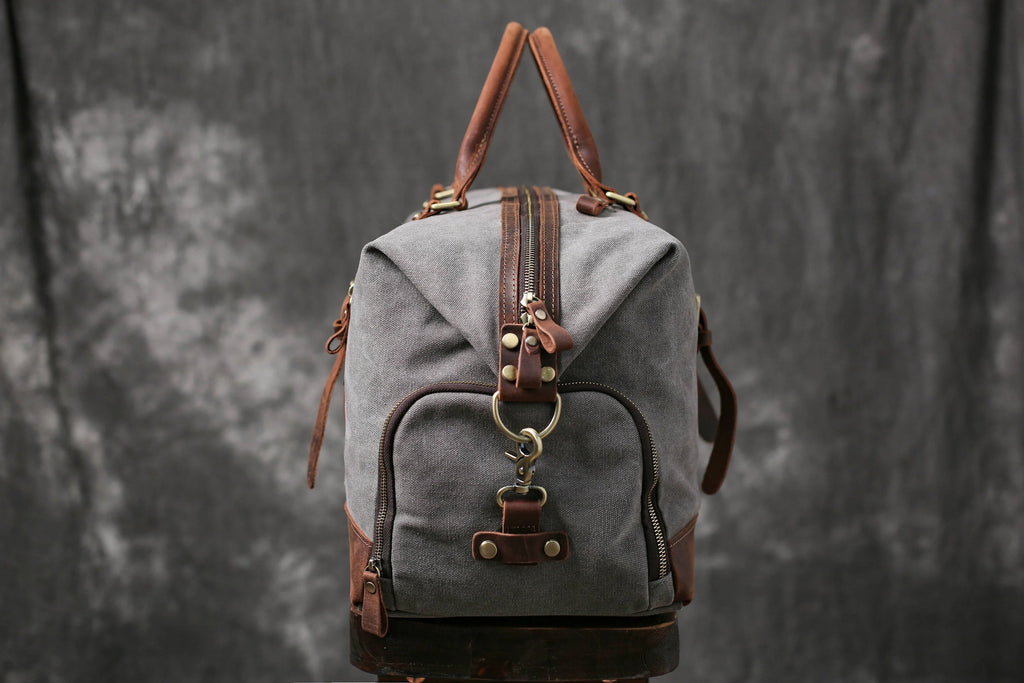 Personalized Canvas Duffel Bag, Waterproof Canvas Leather Weekend bag with Shoes Compartment for Men Women RockCow Leather Studio