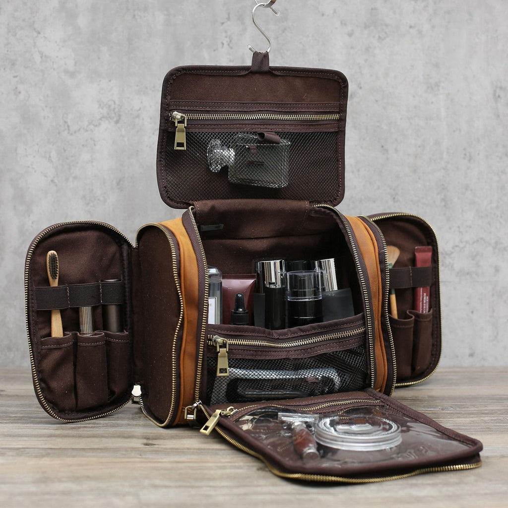 Personalized Hanging Leather Toiletry Bag, Leather Dopp Kit Bag, Groomsmen Gift RockCow Leather Studio