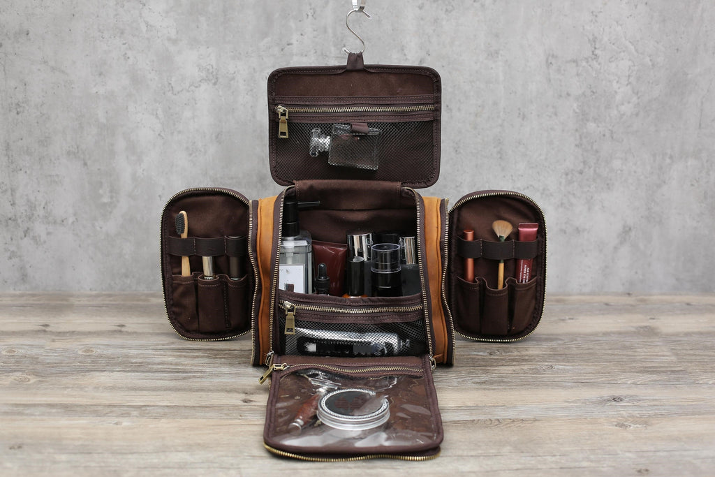Personalized Hanging Leather Toiletry Bag, Leather Dopp Kit Bag, Groomsmen Gift RockCow Leather Studio