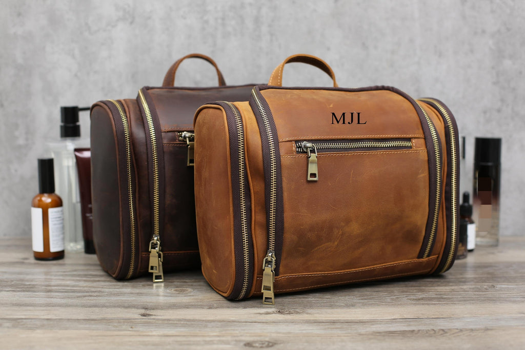 Personalized Hanging Leather Toiletry Bag, Leather Dopp Kit Bag, Groomsmen Gift RockCow Leather Studio