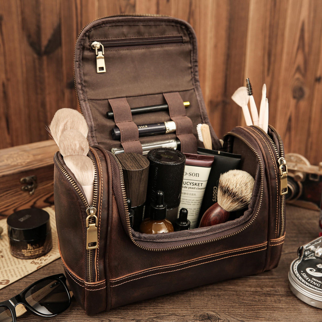 Personalized Leather Dopp Kit, Laser Engraved Men’s Toiletry Bag, Full Grain Leather Toiletry Bag, Gift for Him, Groomsmen RockCow Leather Studio