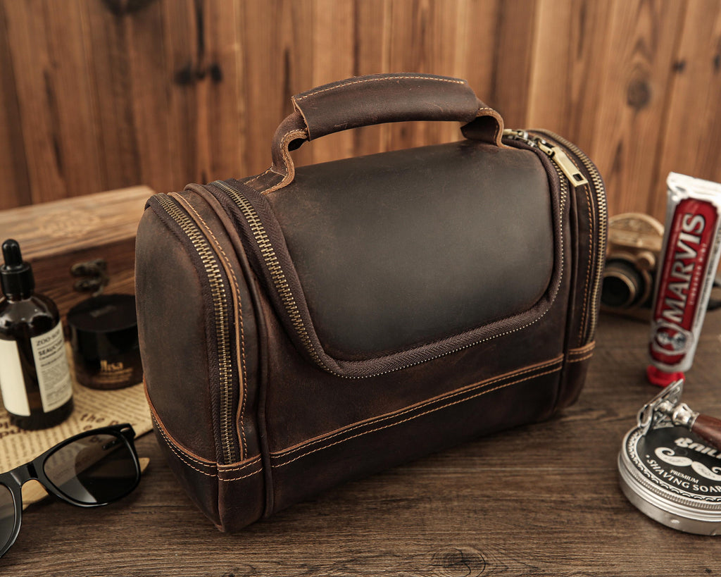 Personalized Leather Dopp Kit, Laser Engraved Men’s Toiletry Bag, Full Grain Leather Toiletry Bag, Gift for Him, Groomsmen RockCow Leather Studio