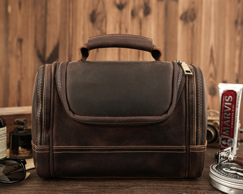 Personalized Leather Dopp Kit, Laser Engraved Men’s Toiletry Bag, Full Grain Leather Toiletry Bag, Gift for Him, Groomsmen RockCow Leather Studio