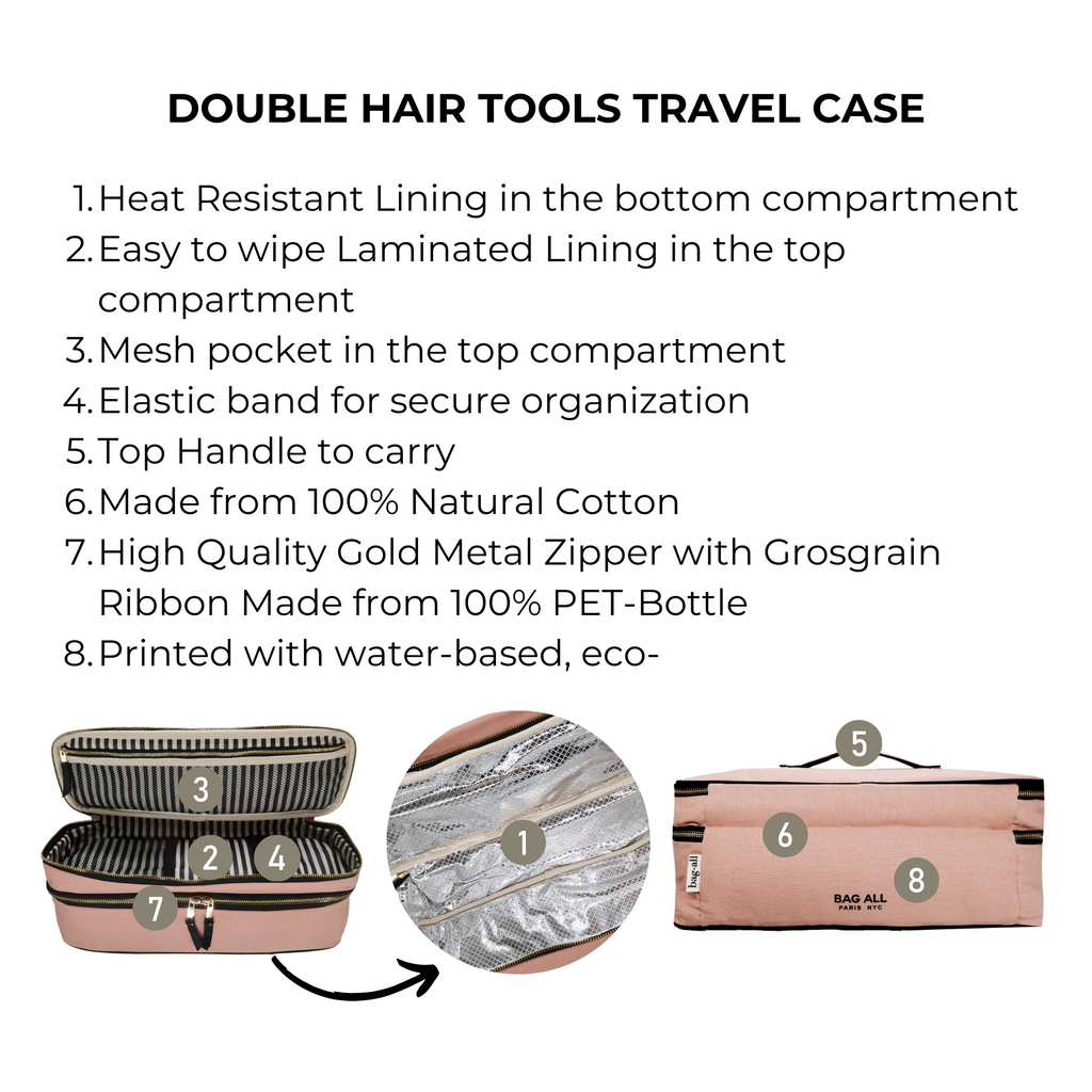 Double Hair Tools Travel Case, Pink/Blush Bag-all