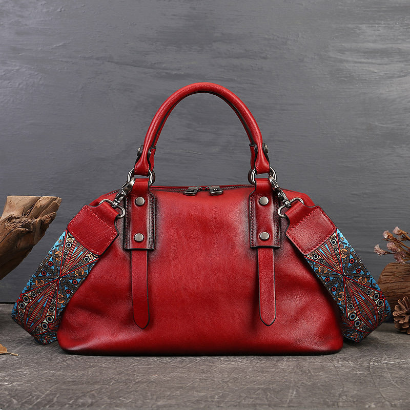 Retro Leather Tote Bag for Women Full Grain Leather Crossbody Bag RockCow Leather Studio