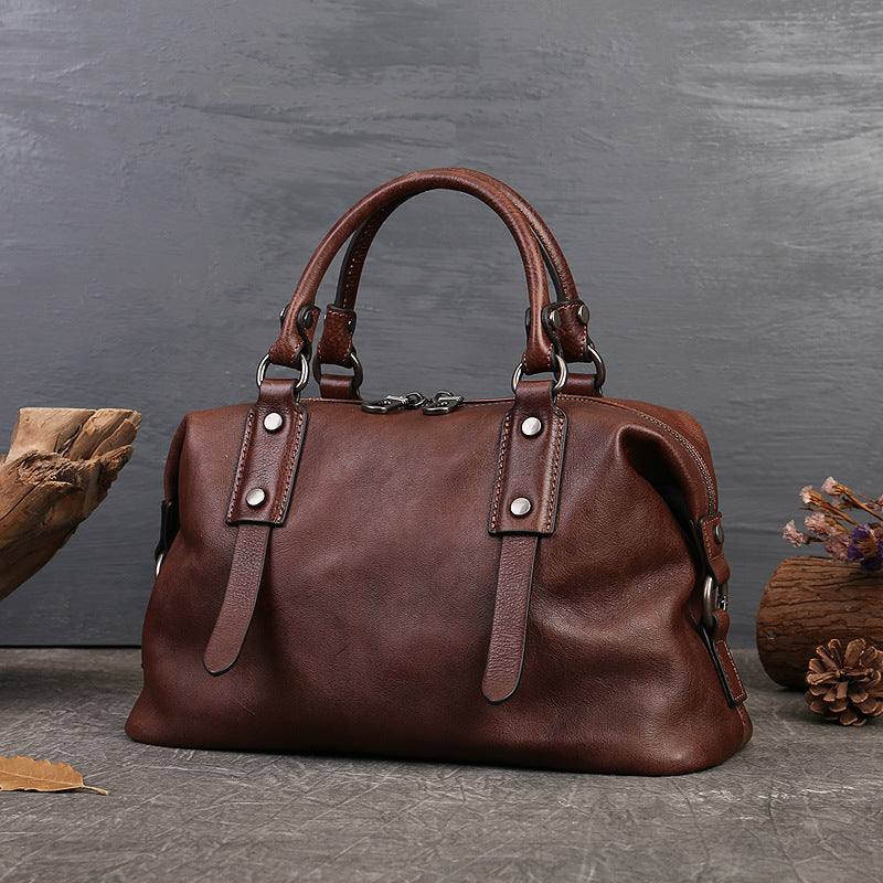 Retro Leather Tote Bag for Women Full Grain Leather Crossbody Bag RockCow Leather Studio