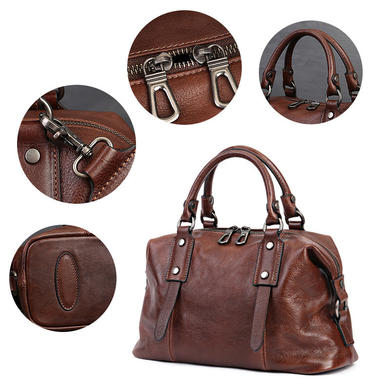 Retro Leather Tote Bag for Women Full Grain Leather Crossbody Bag RockCow Leather Studio