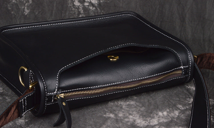 Retro Men Messenger Bag Full Grain Leather Men Shoulder Bag Men Crossbody Bag RockCow Leather Studio