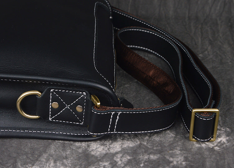 Retro Men Messenger Bag Full Grain Leather Men Shoulder Bag Men Crossbody Bag RockCow Leather Studio
