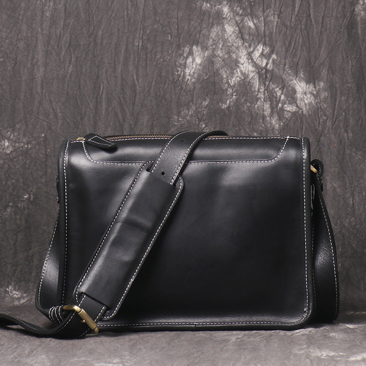 Retro Men Messenger Bag Full Grain Leather Men Shoulder Bag Men Crossbody Bag RockCow Leather Studio