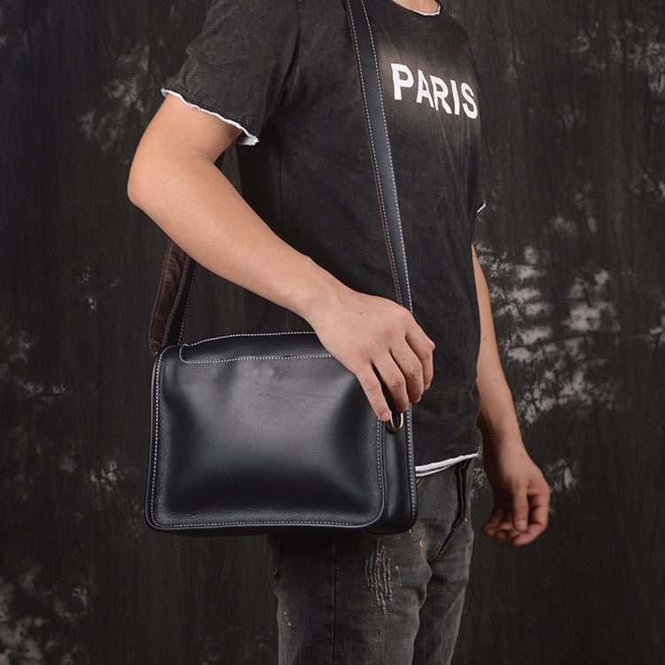 Retro Men Messenger Bag Full Grain Leather Men Shoulder Bag Men Crossbody Bag RockCow Leather Studio