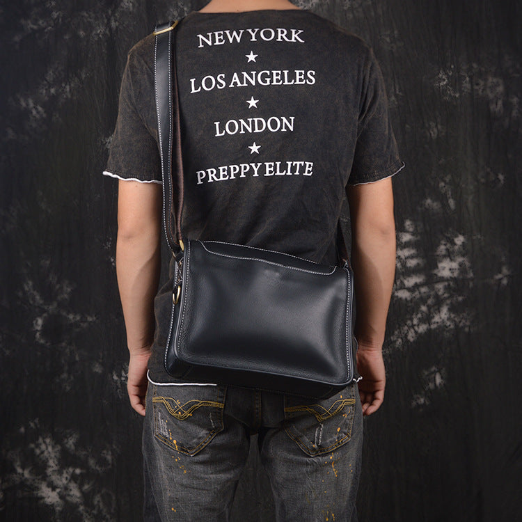 Retro Men Messenger Bag Full Grain Leather Men Shoulder Bag Men Crossbody Bag RockCow Leather Studio