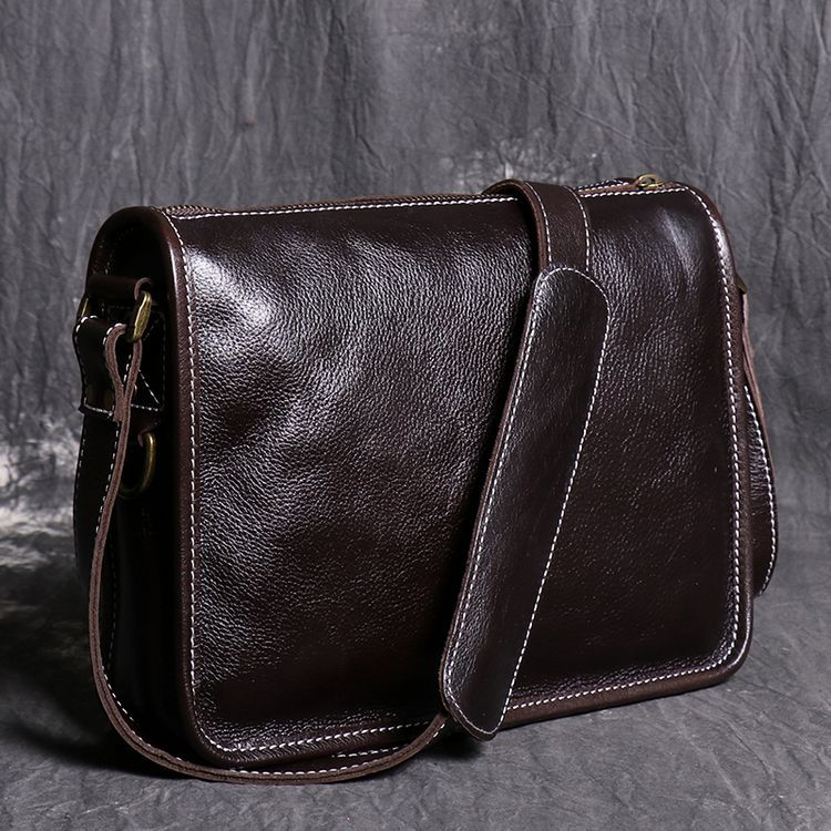 Retro Men Messenger Bag Full Grain Leather Men Shoulder Bag Men Crossbody Bag RockCow Leather Studio