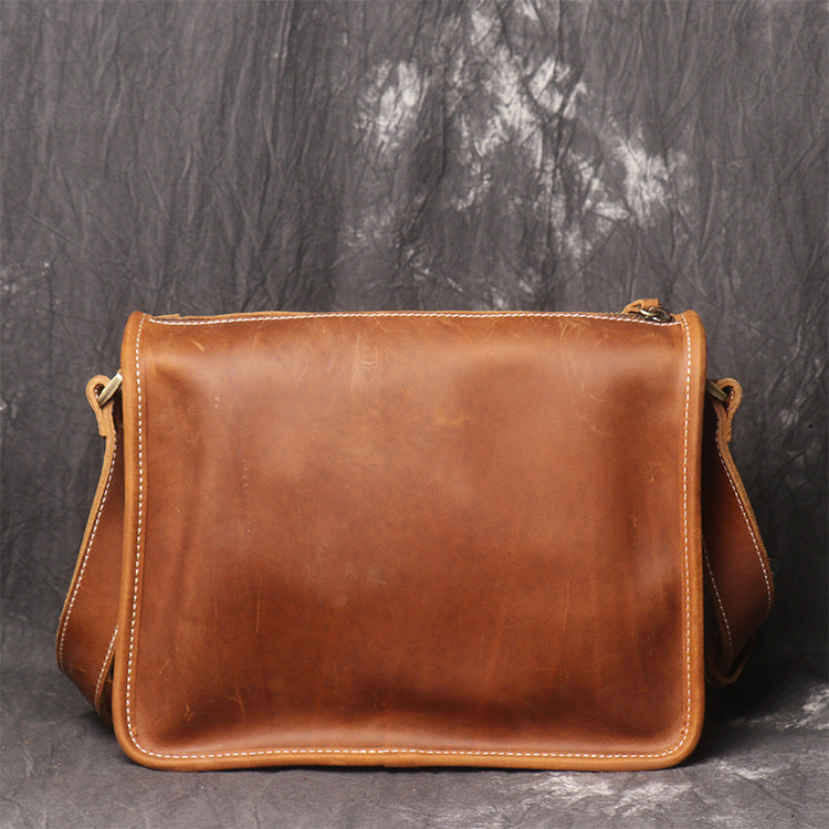 Retro Men Messenger Bag Full Grain Leather Men Shoulder Bag Men Crossbody Bag RockCow Leather Studio