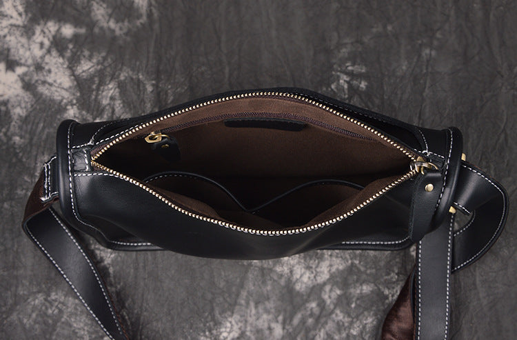 Retro Men Messenger Bag Full Grain Leather Men Shoulder Bag Men Crossbody Bag RockCow Leather Studio