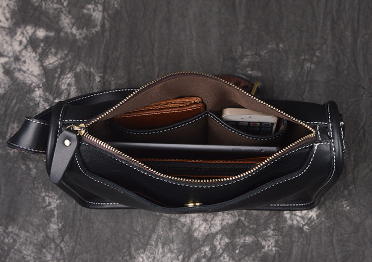 Retro Men Messenger Bag Full Grain Leather Men Shoulder Bag Men Crossbody Bag RockCow Leather Studio