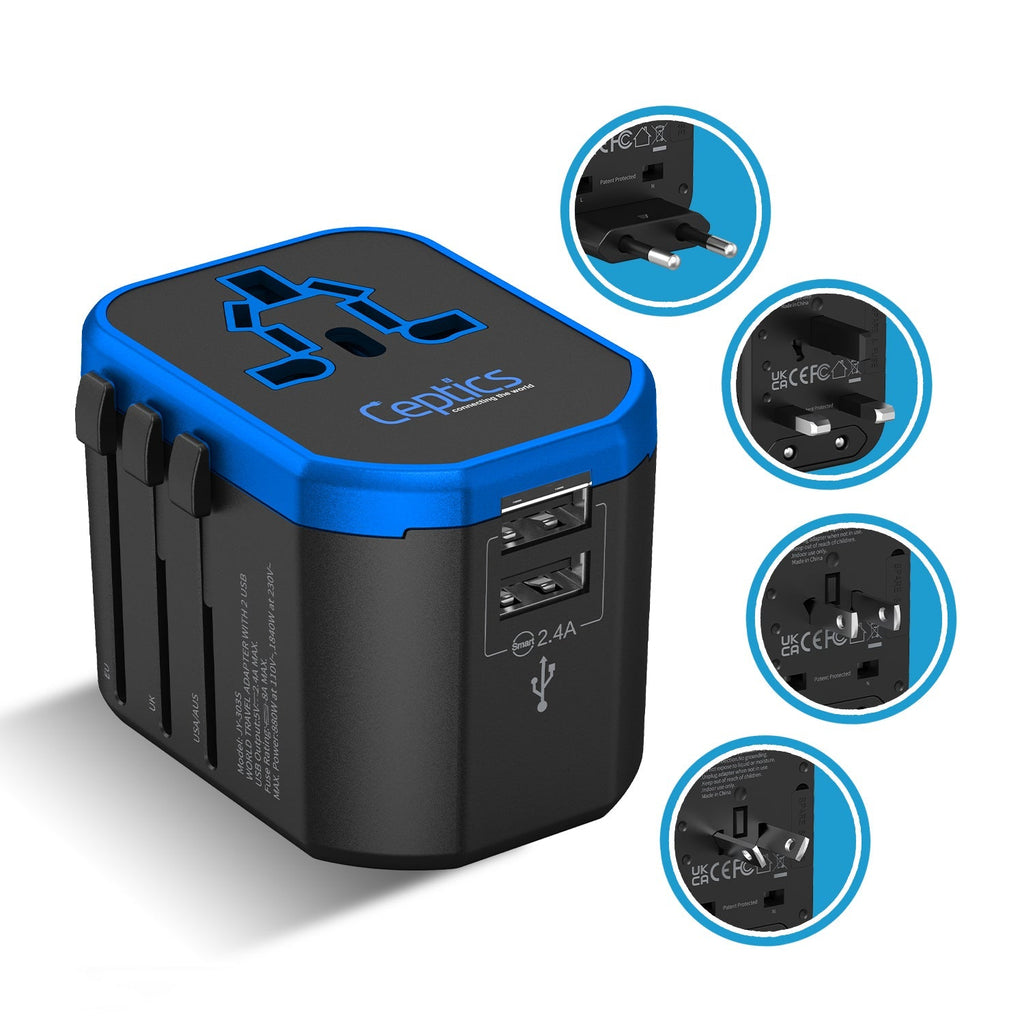 All-In-One International Travel Plug Adapter - 2 USB Ports (UP-8KU) Ceptics
