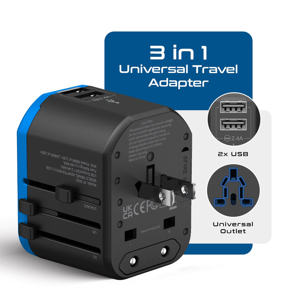 All-In-One International Travel Plug Adapter - 2 USB Ports (UP-8KU) Ceptics