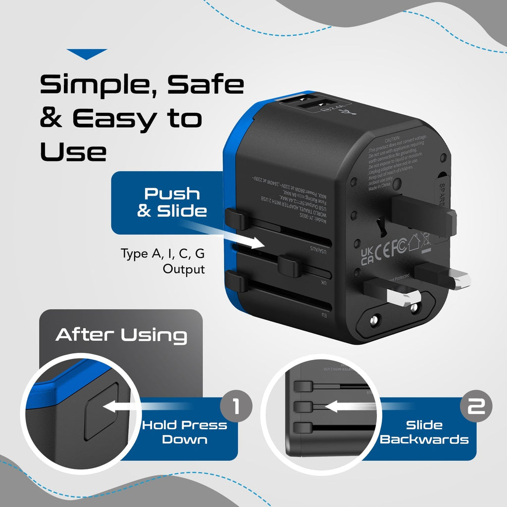 All-In-One International Travel Plug Adapter - 2 USB Ports (UP-8KU) Ceptics