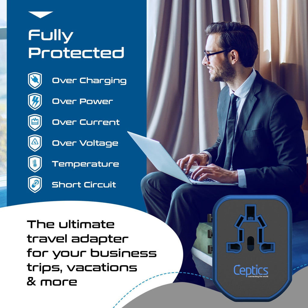All-In-One International Travel Plug Adapter - 2 USB Ports (UP-8KU) Ceptics
