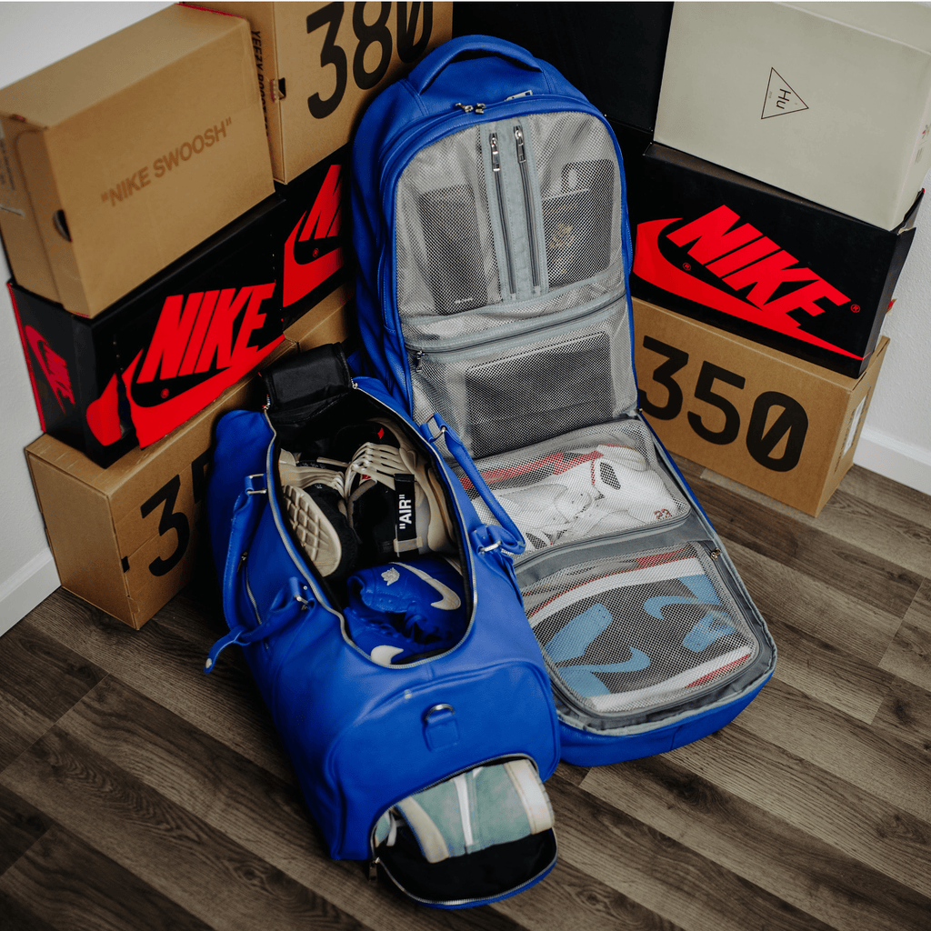 Royal Blue Leather Duffle Bag Sole Premise