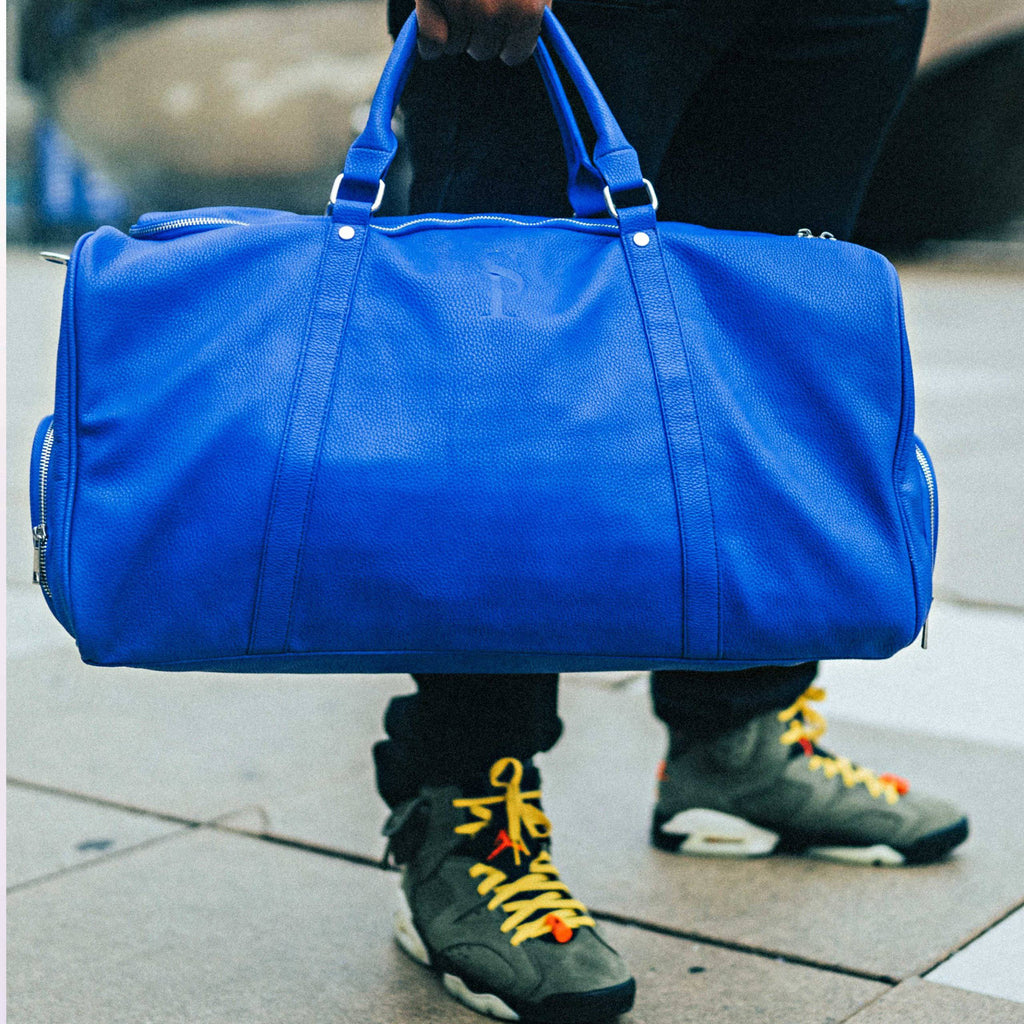 Royal Blue Leather Duffle Bag Sole Premise