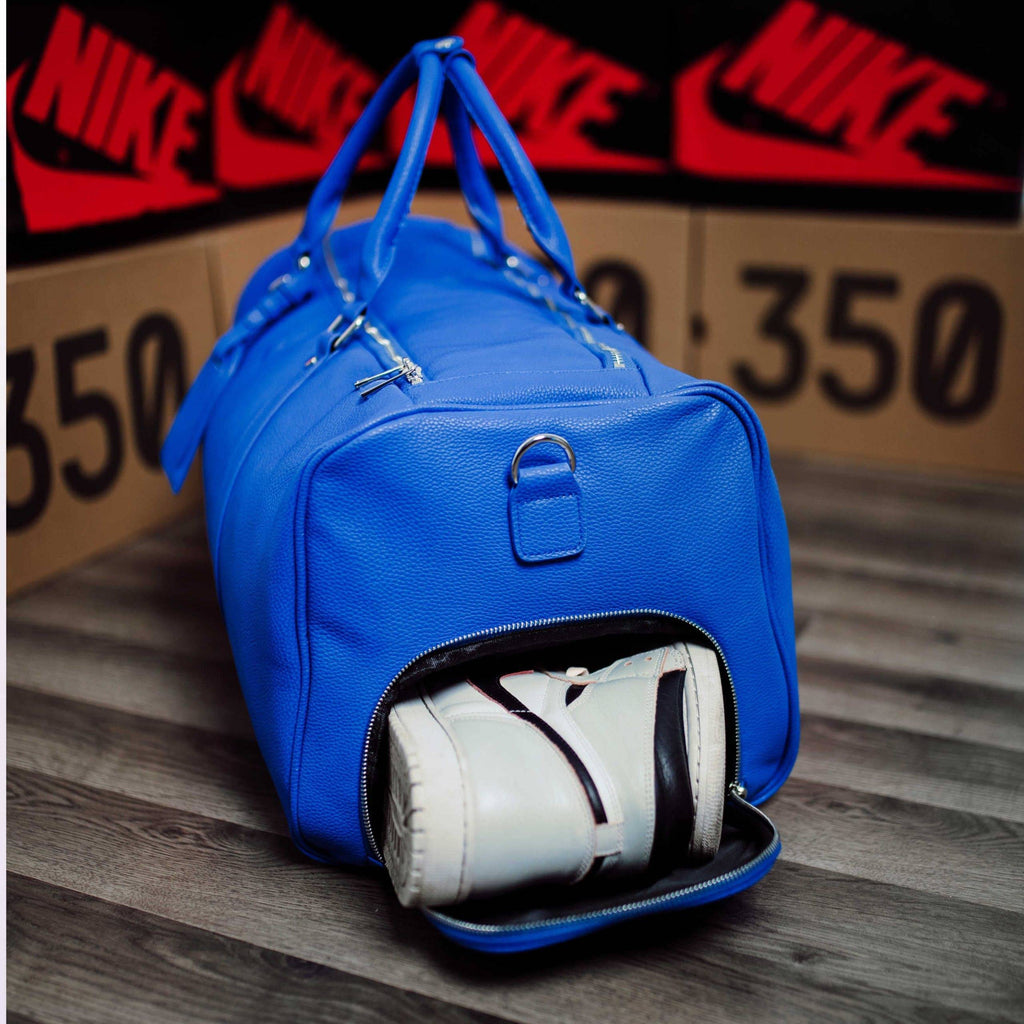 Royal Blue Leather Duffle Bag Sole Premise