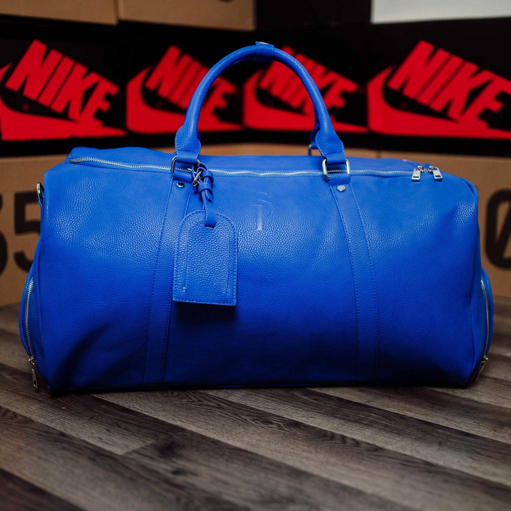 Royal Blue Leather Duffle Bag Sole Premise