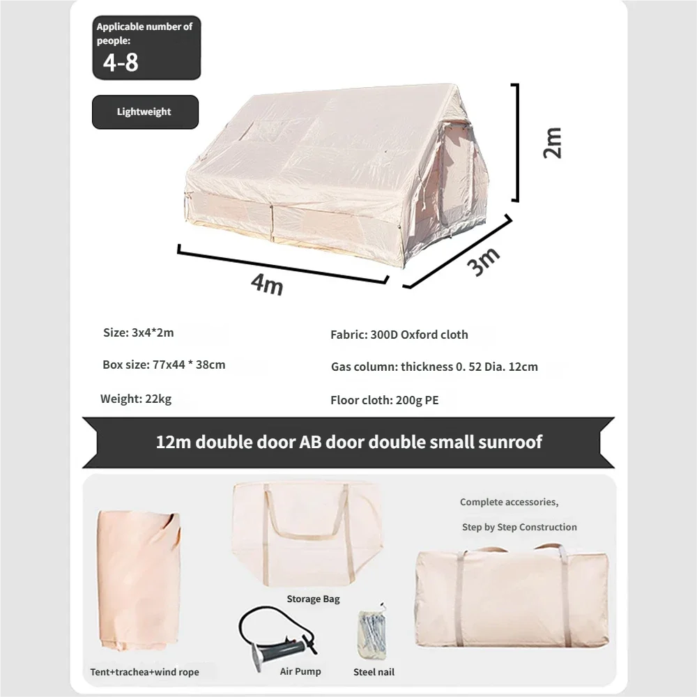 Outdoor Camping Inflatable Tent 4 season tent Portable House Quick Setup for Travel Picnic BBQ with Storage Bag Air Pump Social Buzz eSIMs