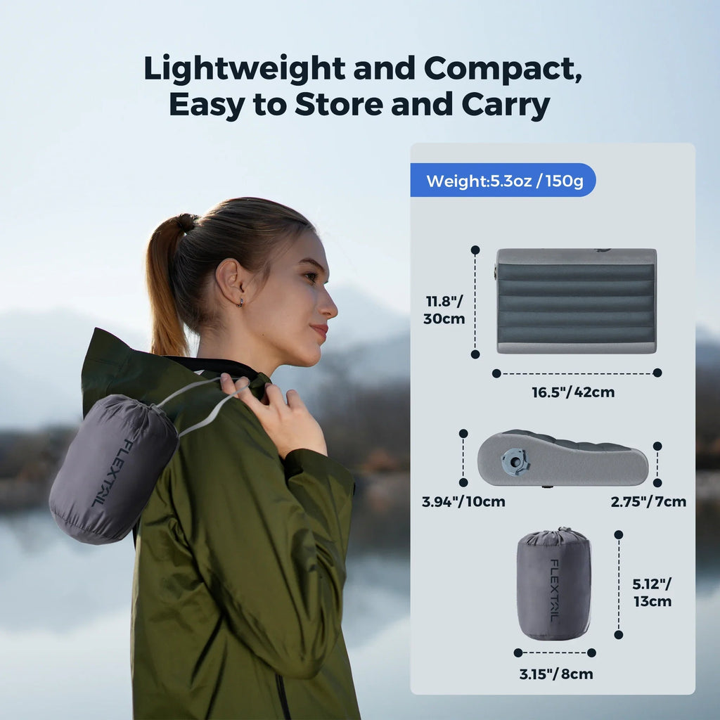 FLEXTAIL ZERO PILLOW - Ergonomic Inflatable Pillow with Dual Support for Travel and Home, Lightweight, Washable, Ultra-Quiet Social Buzz eSIMs