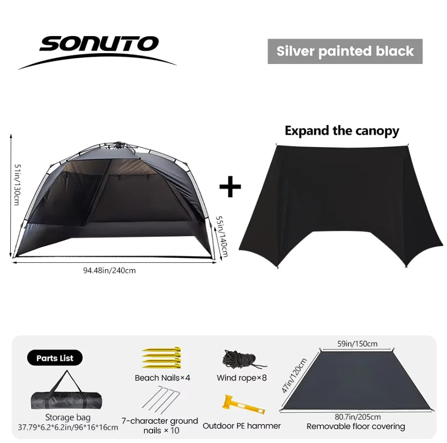 Sonuto Outdoor 3-4P One-Touch Camping Tent Quick Automatic Opening Beach Fishing Tent Family Travel Picnic Park Anti-UV Shade Social Buzz eSIMs