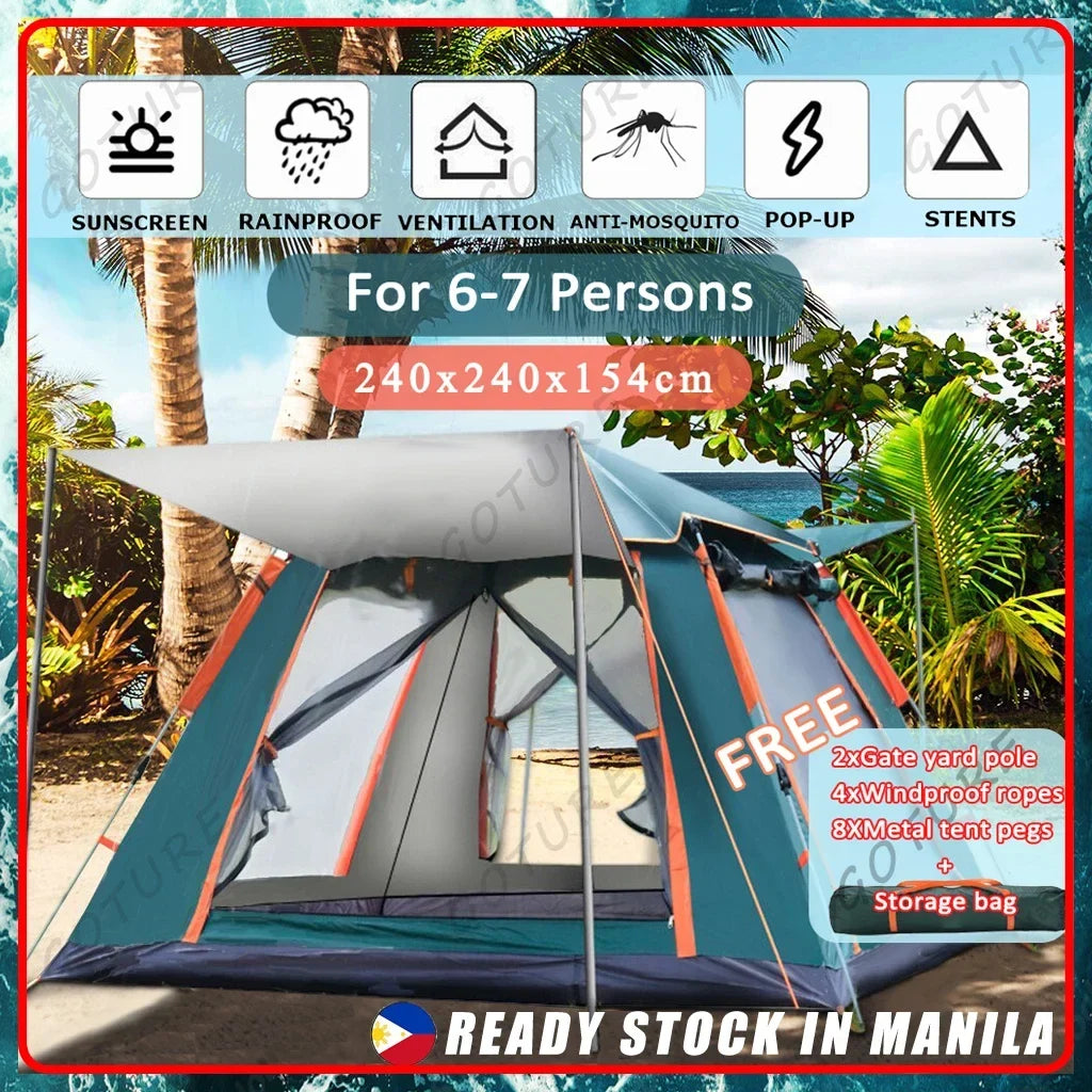 Goture Outdoor Camping Tent 2-6 People Portable Folding Automatic Tent Beach Fishing Family Travel Park Anti-UV Shade Social Buzz eSIMs