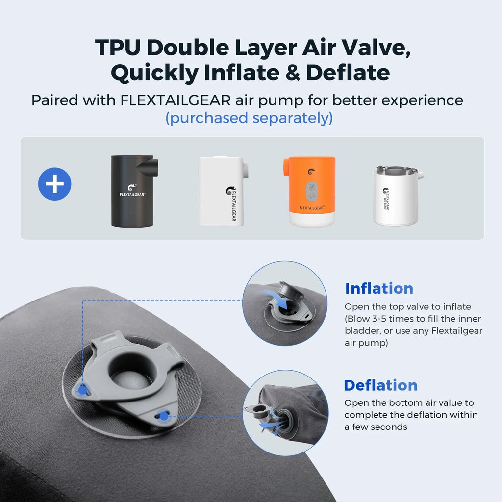 FLEXTAIL ZERO PILLOW - Ergonomic Inflatable Pillow with Dual Support for Travel and Home, Lightweight, Washable, Ultra-Quiet Social Buzz eSIMs