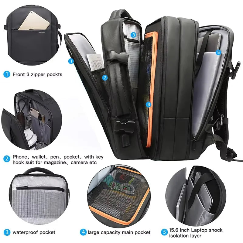 Heroic Knight Travel Backpack Men Business Backpack School Expandable USB Bag Large Capacity 15.6 Laptop Waterproof Backpack Bag Social Buzz eSIMs