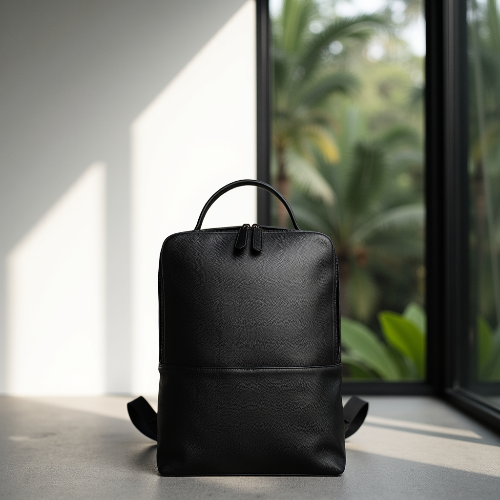 Skald Black Pebbled Leather Backpack | Slim Black Leather Backpack STEEL HORSE LEATHER