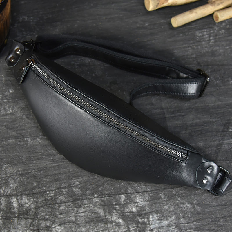 Sigrid Smooth Black Leather Waist Bag | Smooth Black Leather Fanny Pack STEEL HORSE LEATHER