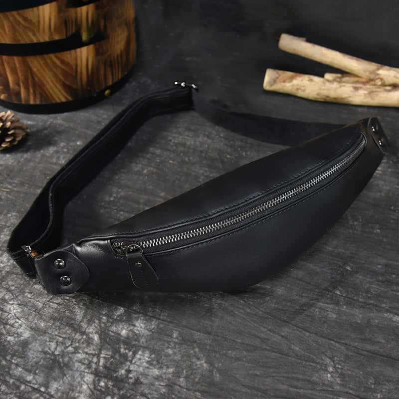 Sigrid Smooth Black Leather Waist Bag | Smooth Black Leather Fanny Pack STEEL HORSE LEATHER